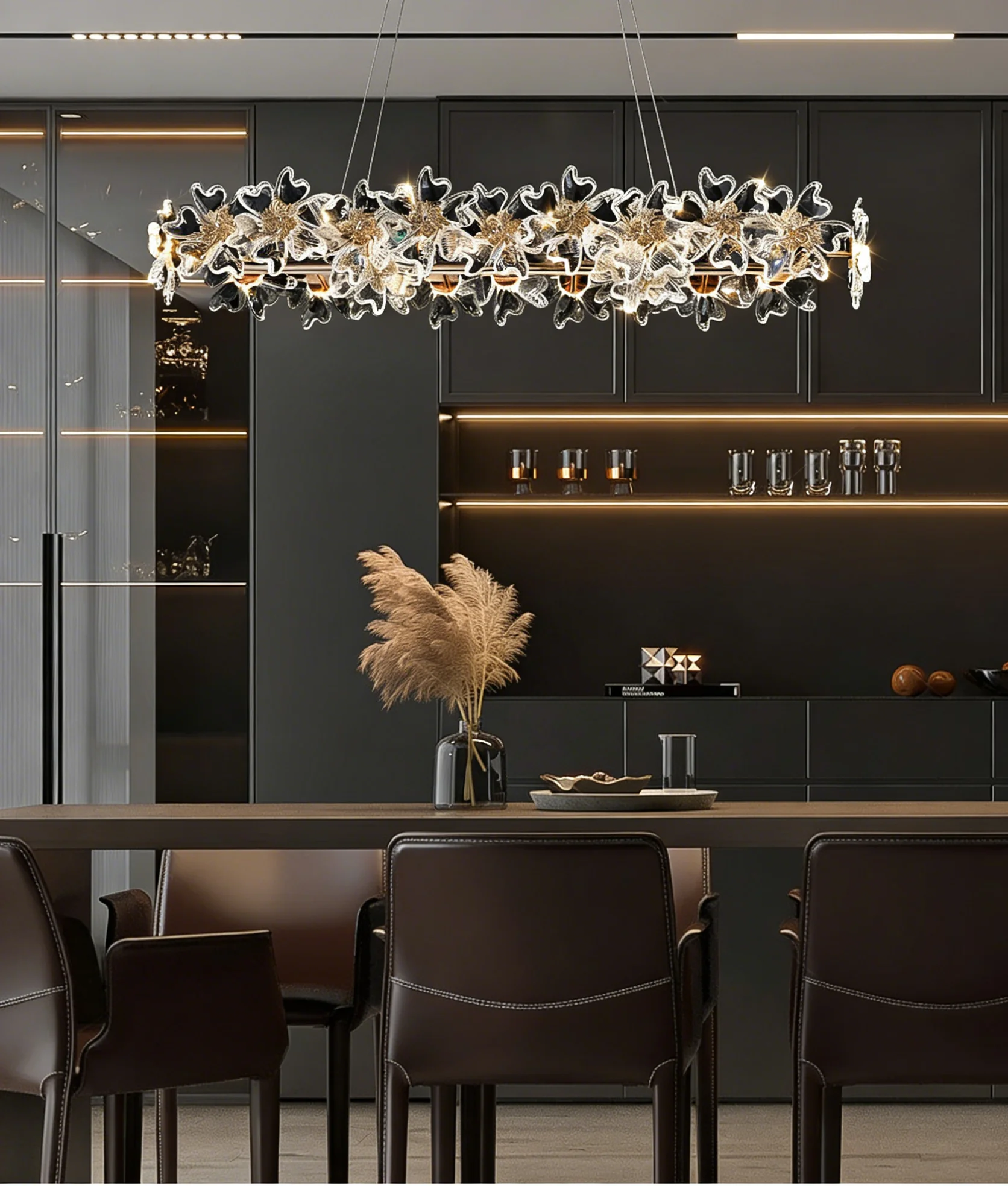 BOSSEN تصميم حلقة أمريكية كريستال الثريا الذهب بريق الأجهزة قابل للتعديل معلقة عكس الضوء ضوء السقف لجزيرة المطبخ