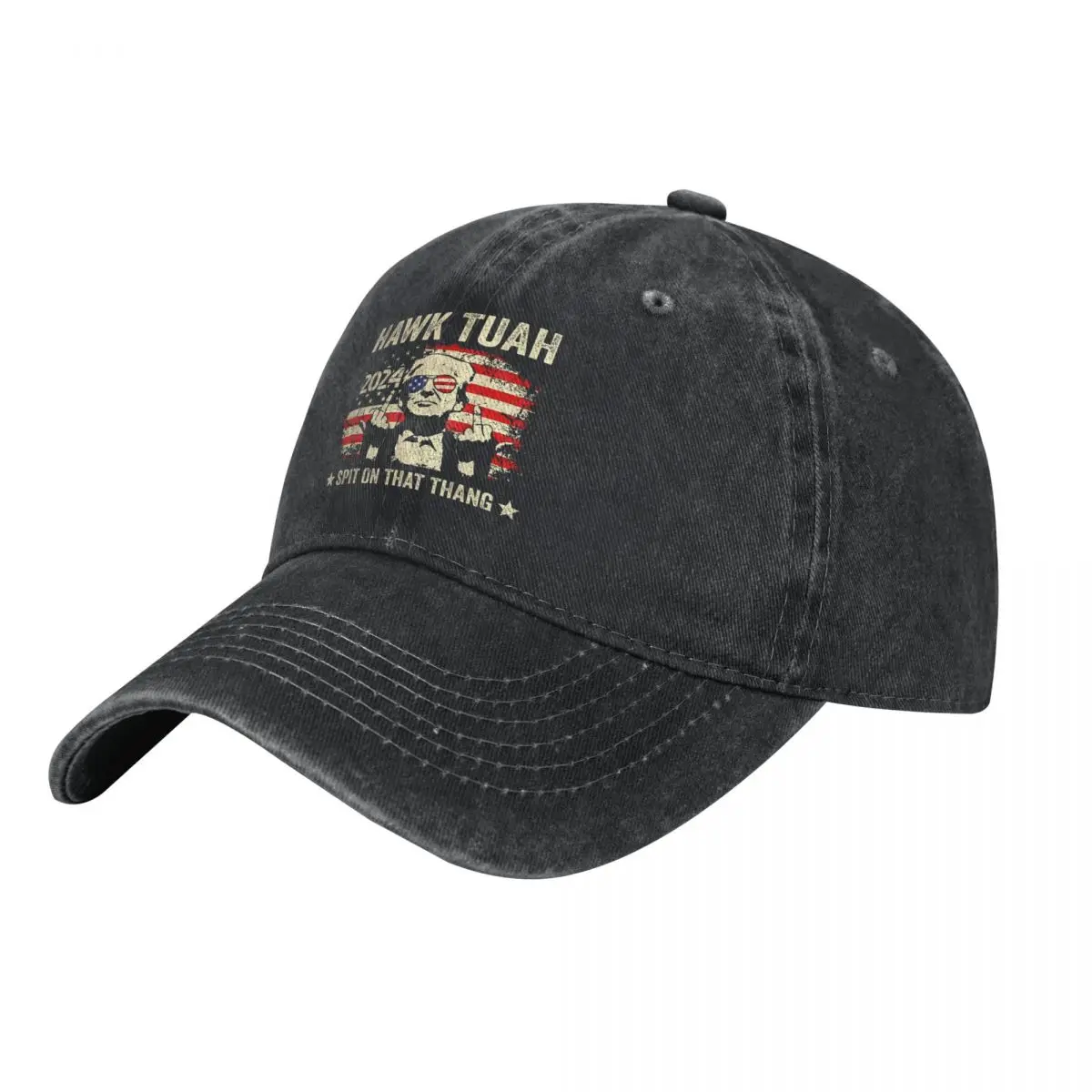 Trump 2024 Flag Funny Hawks Tushs Middle Finger 24 Vote Trump Denim Baseball Cap Outdoor Sun Hip Hop Hats