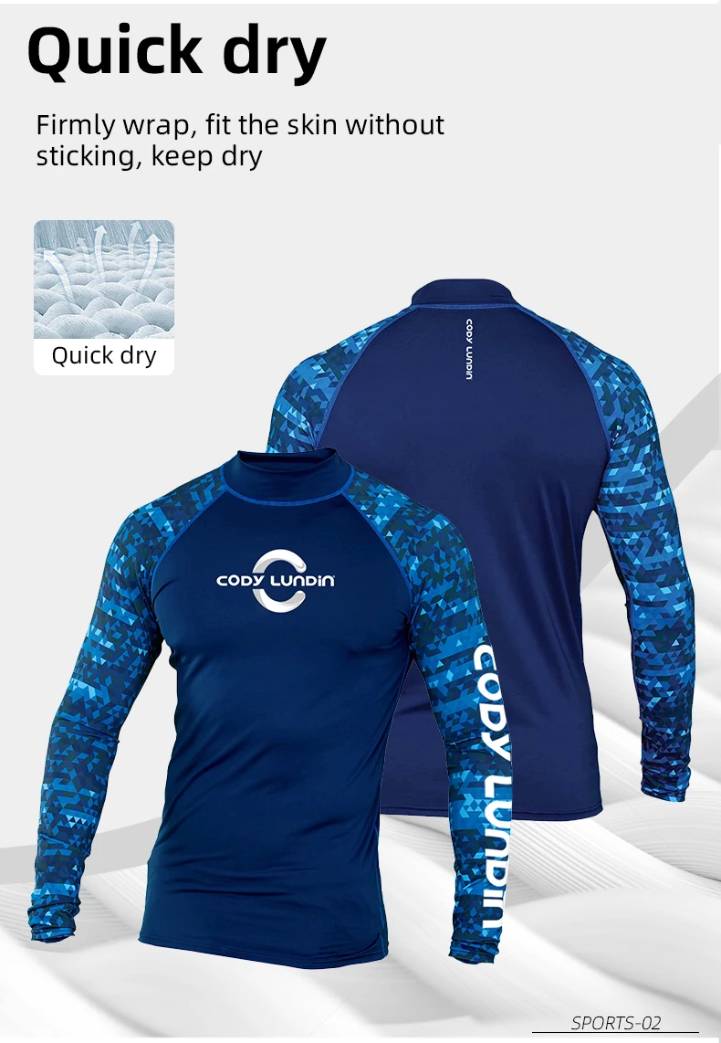 Surfing Swimming Diving T-Shirts Compression Long Rash Guard Swimwear Men's UV Protection Surf Clothing Beach Floatsuit Tops