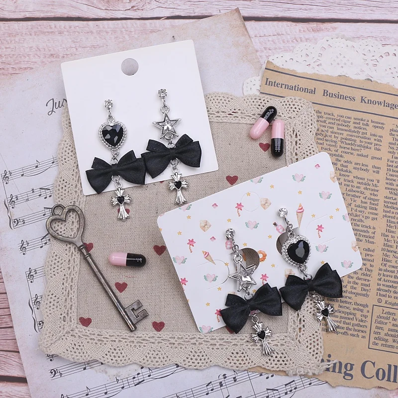 

Vintage Women's Lolita Punk Earrings Original Star Rhinestone Y2k Subculture Bow Cool Ear Clip 925 Silver Needles