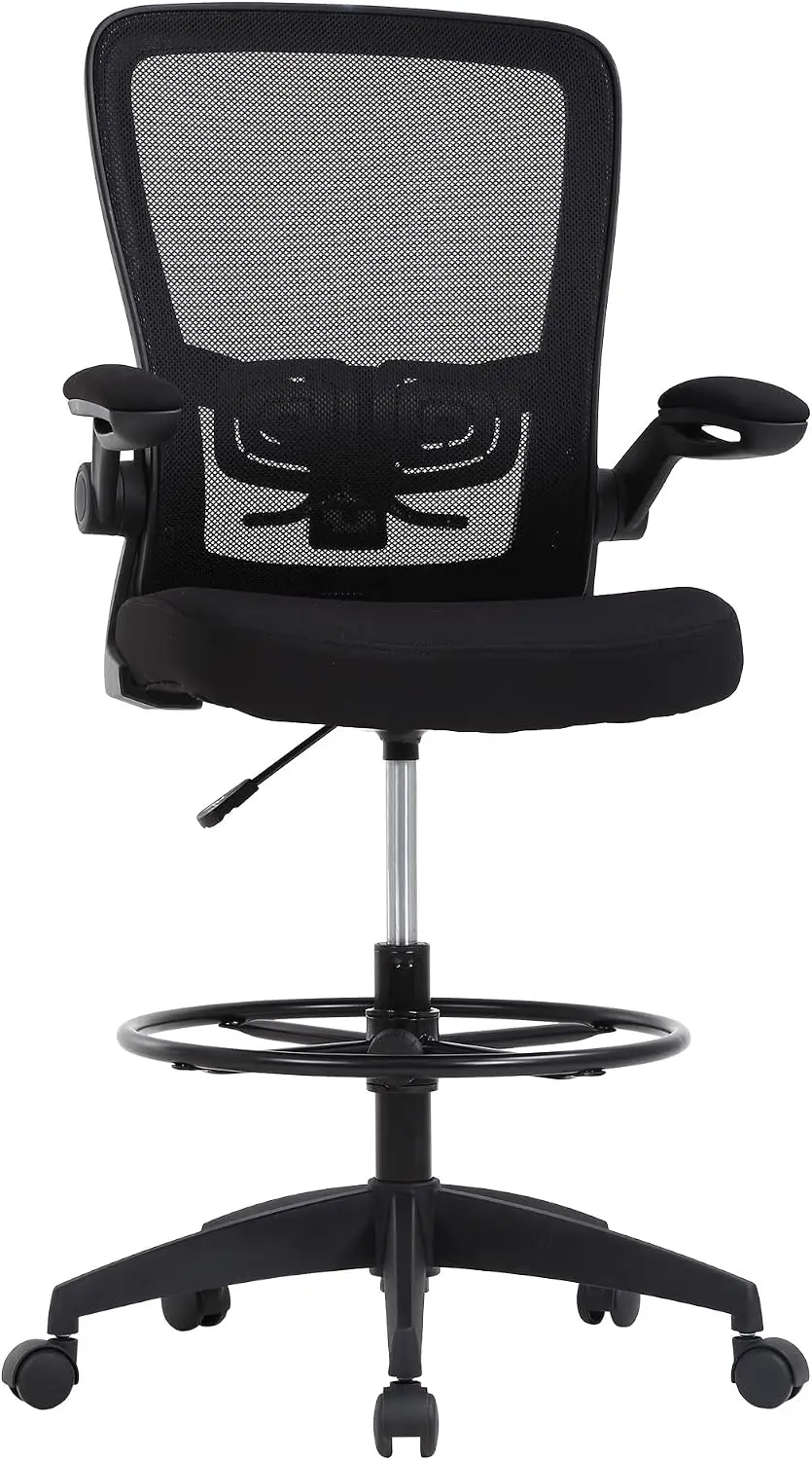 BestOffice Drafting Chair Tall Office Chair Adjustable Height with Lumbar Support Flip Up Arms Footrest Mid Back Task Mesh Desk