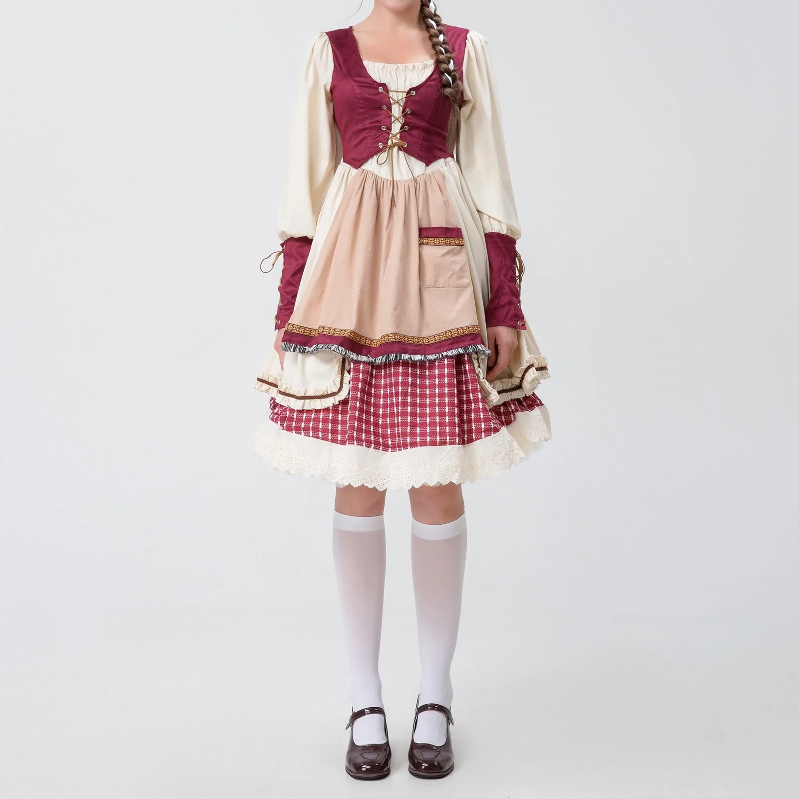 

2024 Bavarian Oktoberfest Women's Maid Dresses Lace Apron Dirndl Dress Women Traditional Beer Vintage Fancy Party Cosplay Dress