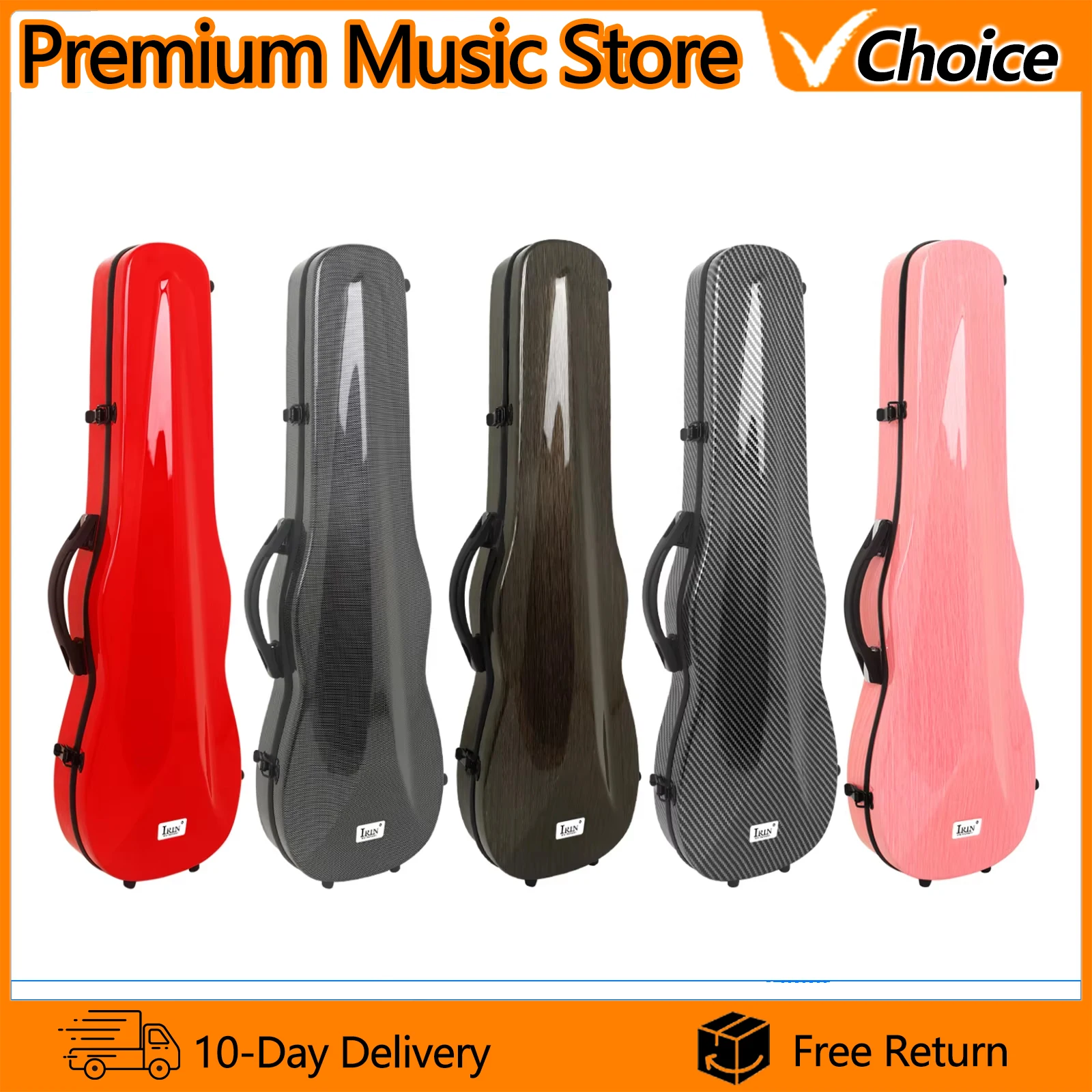 VB-10 Violin Carbon Fiber 4/4 Violin Case Lightweight Hard Shell with Hygrometer 2 Bow Holders & Backpack Straps Multiple Colors