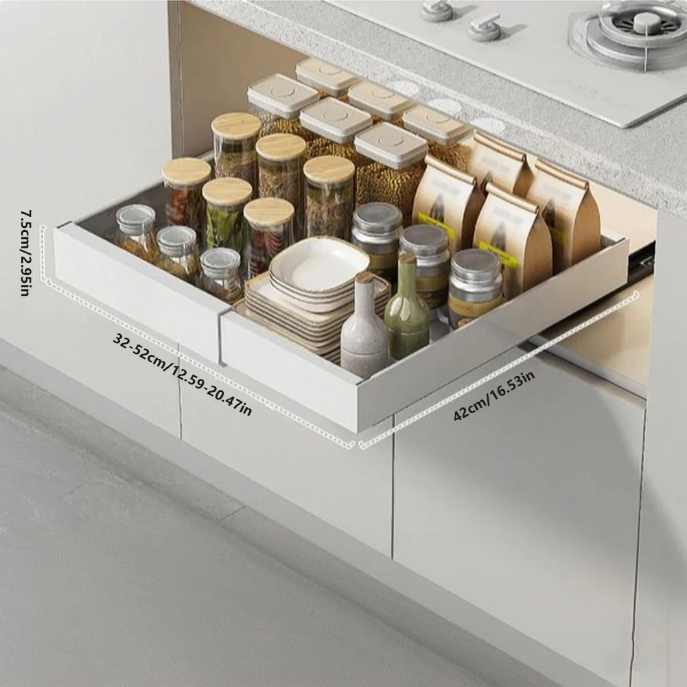 Expandable Pull Out Cabinet Organizer Metal Stick Slide Out Drawers Storage Kitchen Adjustable Sliding Roll Out Cabinet Shelves