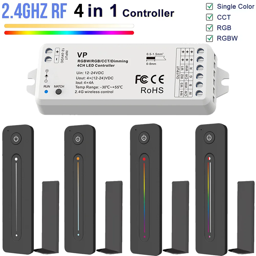 

12V 24V 2.4GHz LED Controller LED Dimmer Auto-transmitting Wall Mounted Touch Remote for Single Color CCT RGB RGBW Strip Light