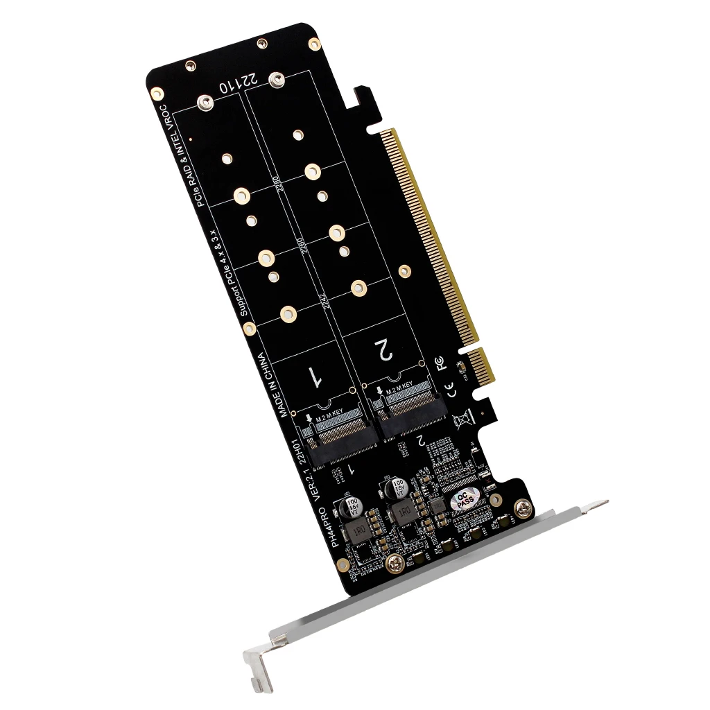 بطاقة PCIe إلى M2 Riser لـ NVME M.2 M-Key 2240 2260 2280 22110 SSD 2U PCI-E بطاقة توسيع 4-Bay RAID PCI Express محول