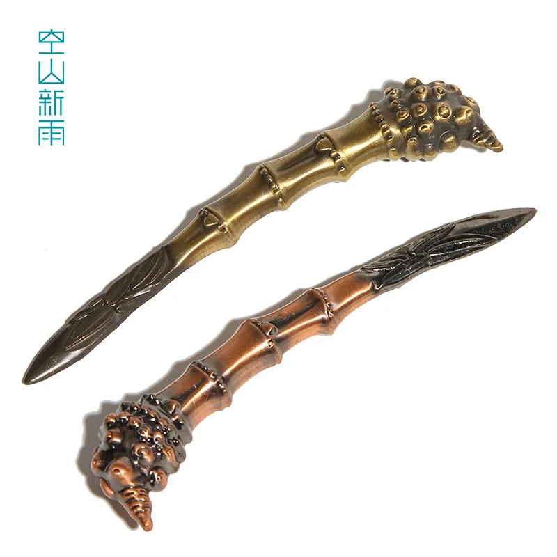 Handmade Cast Iron Tea Knife Bamboo Joint Tea Needle Tea Sword Pu'er Tea Knife Damascus Tea Awl Tea Utensils Special Tea Knife