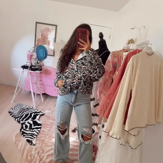 2025 موضة جديدة مطبوعة مقنعين سستة البلوز المرأة الخريف عادية فضفاض الحيوان طباعة المنزل سترة بأكمام طويلة للنساء