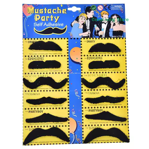 12Pcs/Set Men Black Fake Moustache Mustaches Funny Beard Party Halloween Costume