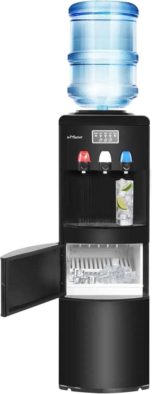 1 Water Dispenser with Built-in Ice Maker, Top Loading Water Cooler Dispenser for 3-5 Gallon Bottle with a Scoop, 3 Temps, Child