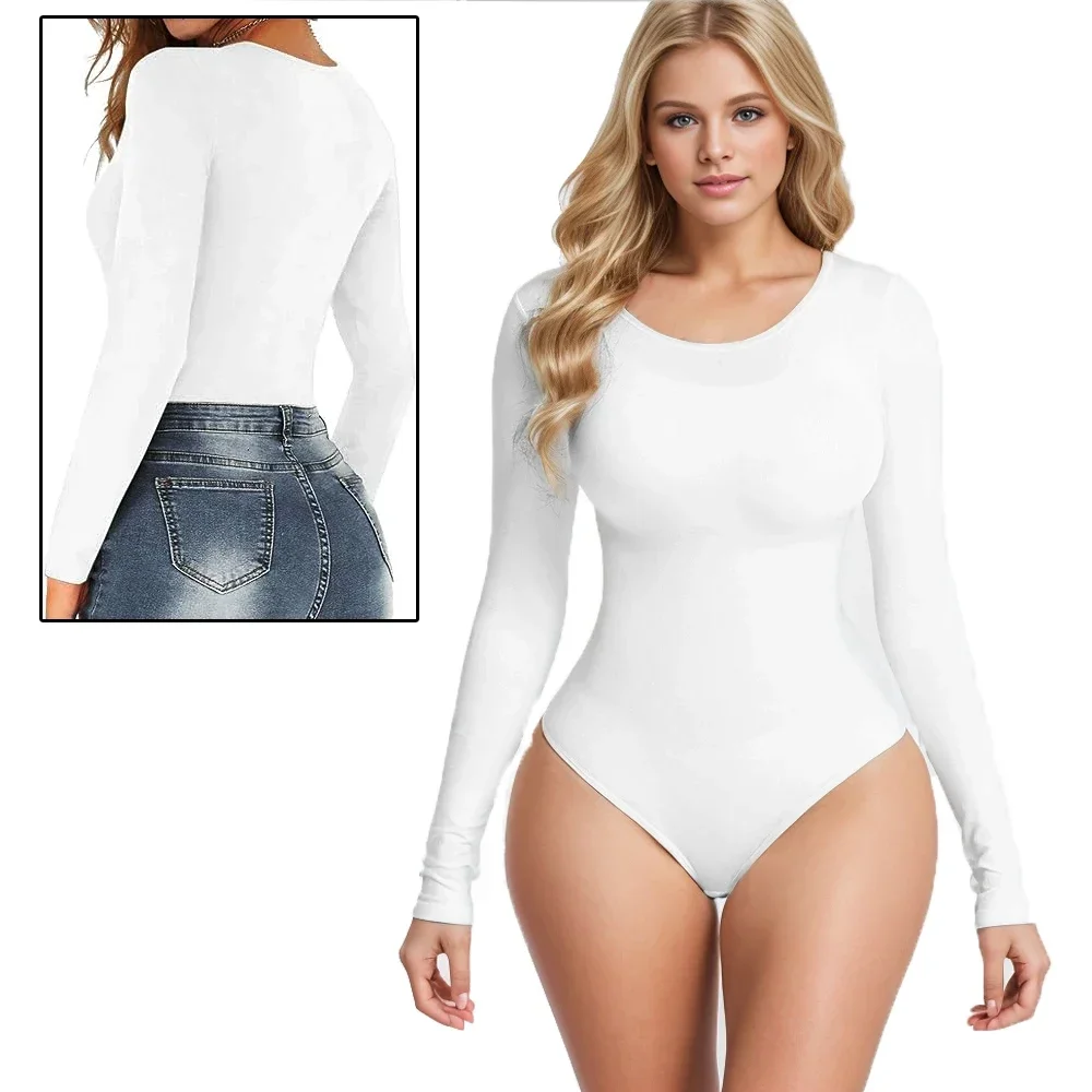 Shapewear Women Jumpsuit for Tummy Control Hooks Crotch Long Sleeves Seamless Waist Trainer Body Shaper Bodysuit