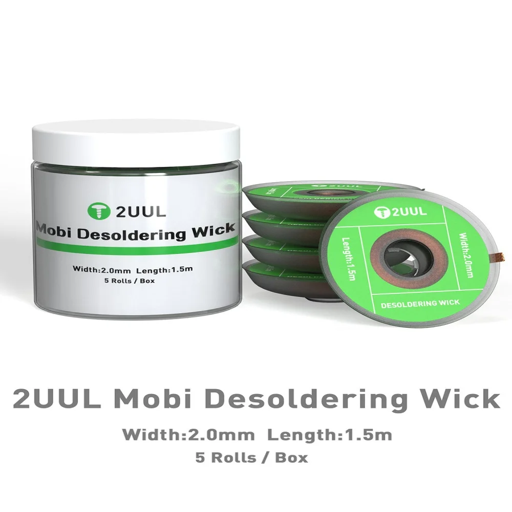 

2UUL DW01 5 рулонов/коробка Mobi, фитиль для распайки для ремонта материнской платы мобильного телефона, 2,0 мм, 1,5 м, инструменты для ремонта жестяной ленты для печатных плат
