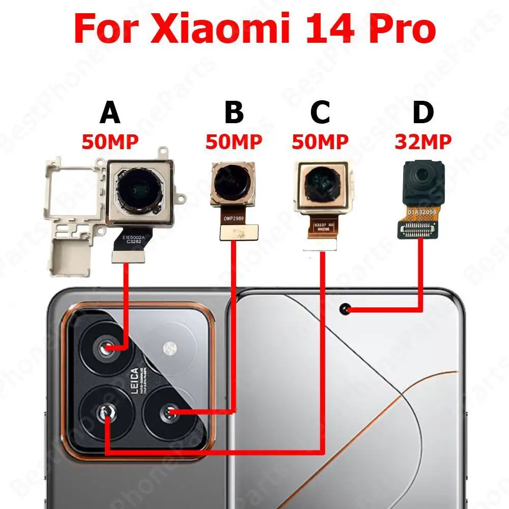 

Камера для Xiaomi 14 Pro Mi 14Pro, задняя часть спереди, передняя часть, задняя камера для селфи, модуль, запасные части для мобильного телефона