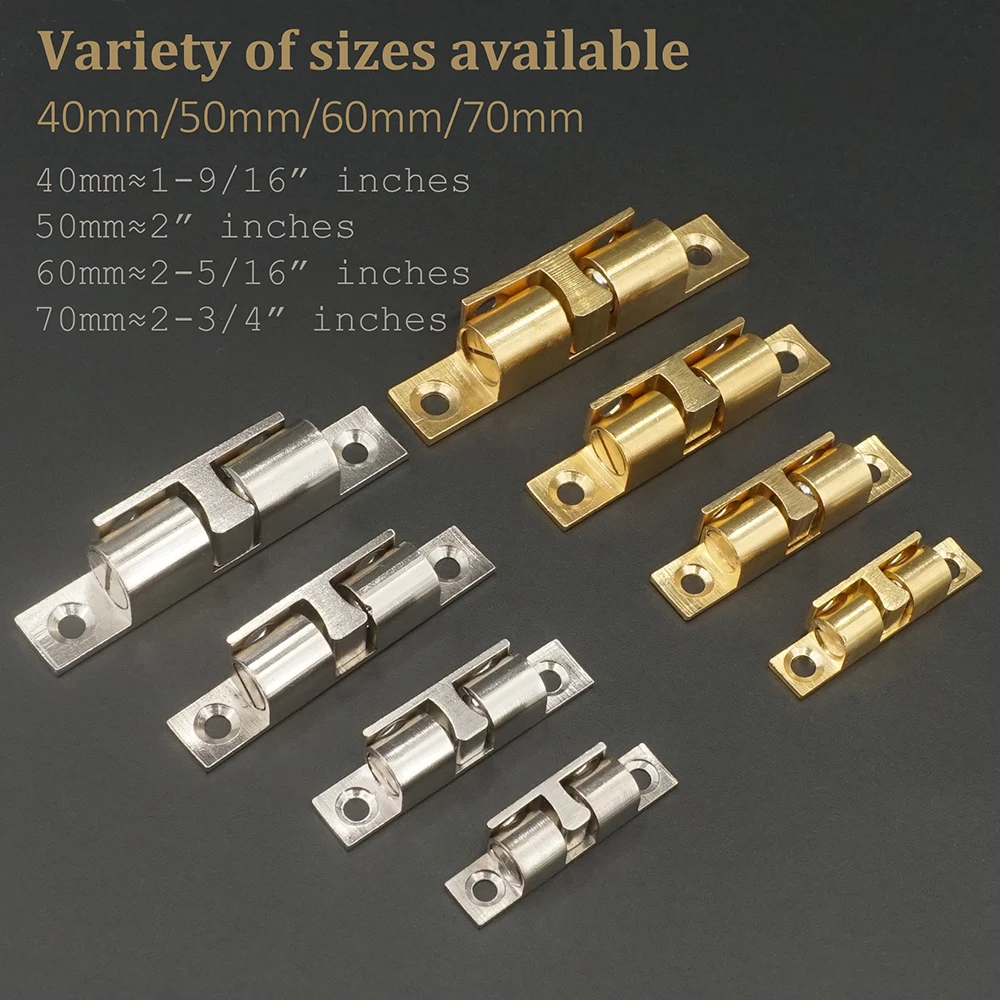 Cabinet Door Catch Solid Brass Adjustable Spring Ball Latch Furniture Door Closer with Free Screws 40mm/50mm/60mm/70mm