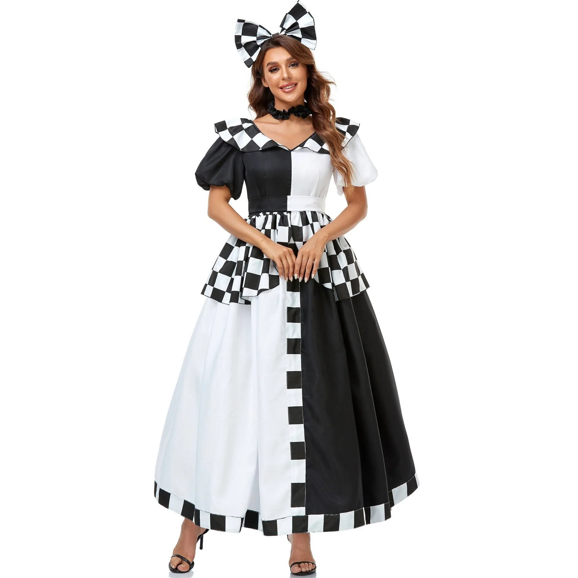 

MXL Alice in Wonderland Lolita Plaid Miey Costume orm loween Outfit Women's Traditional Ethnic Stage Performance Clo...
