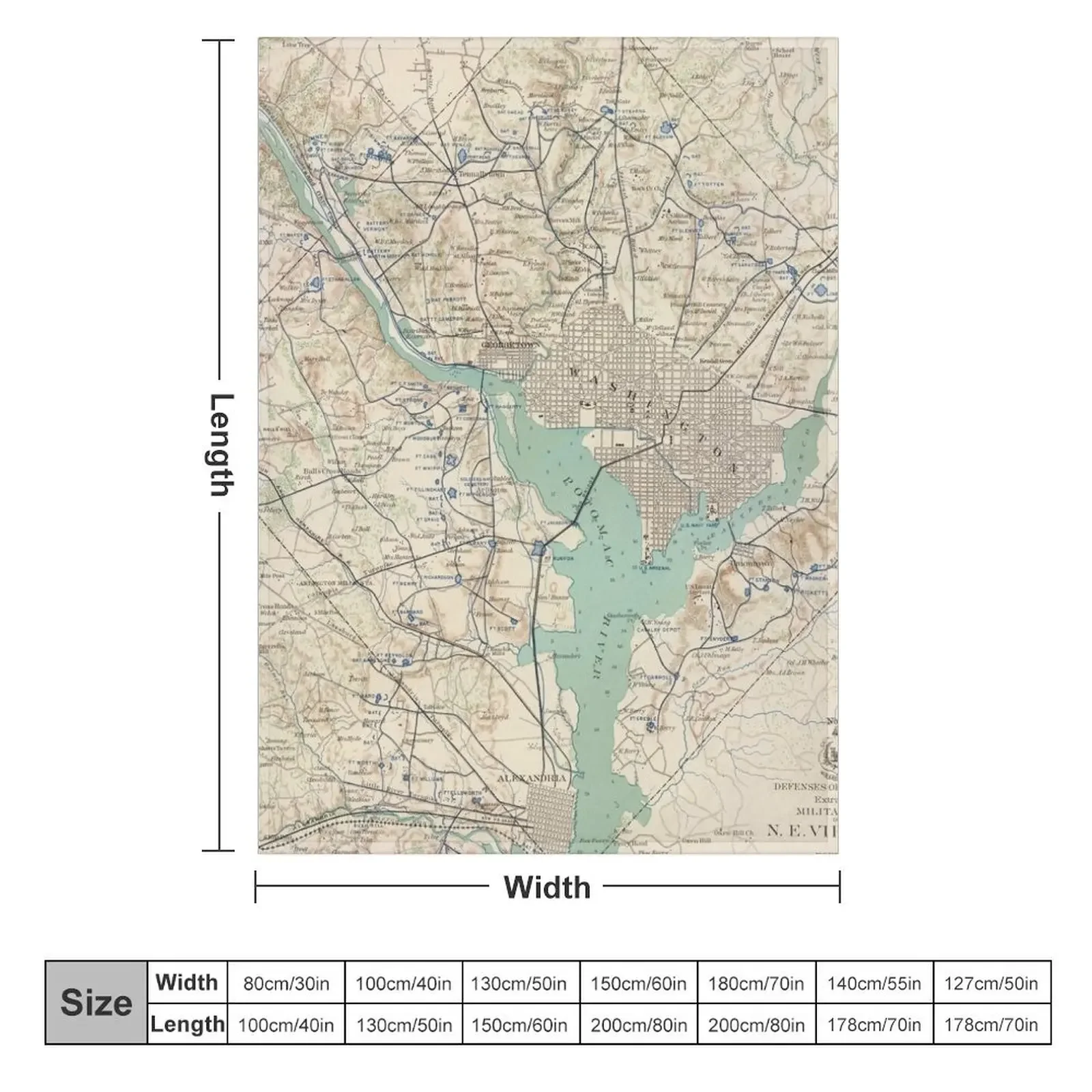 Vintage Washington DC Defenses & Forts Map (1895) Throw Blanket sofa bed heavy to sleep Personalized Gift Blankets