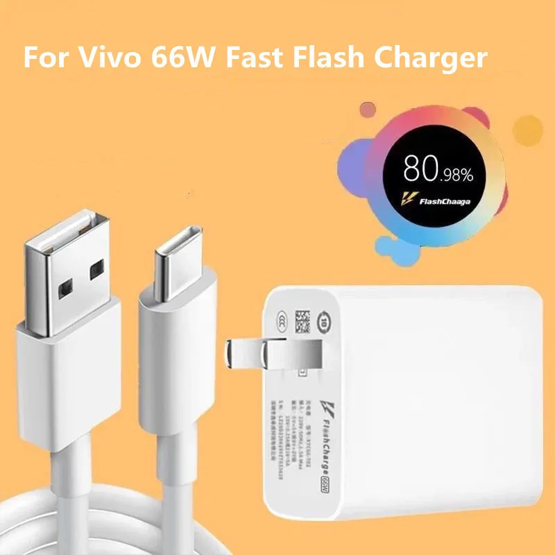 VIVO Original For 66W US EU Flash Charger Power Wall Adapter USB C Cable For Vivo X90 X80 X70 X60 X50 V27 IQOO 11 10 Pro