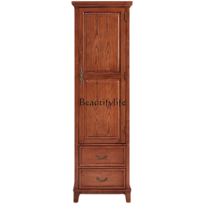 Single-Door Wardrobe Small Solid Wood Narrow Wardrobe Bedroom Simple Storage Storage Cabinet Household Gap