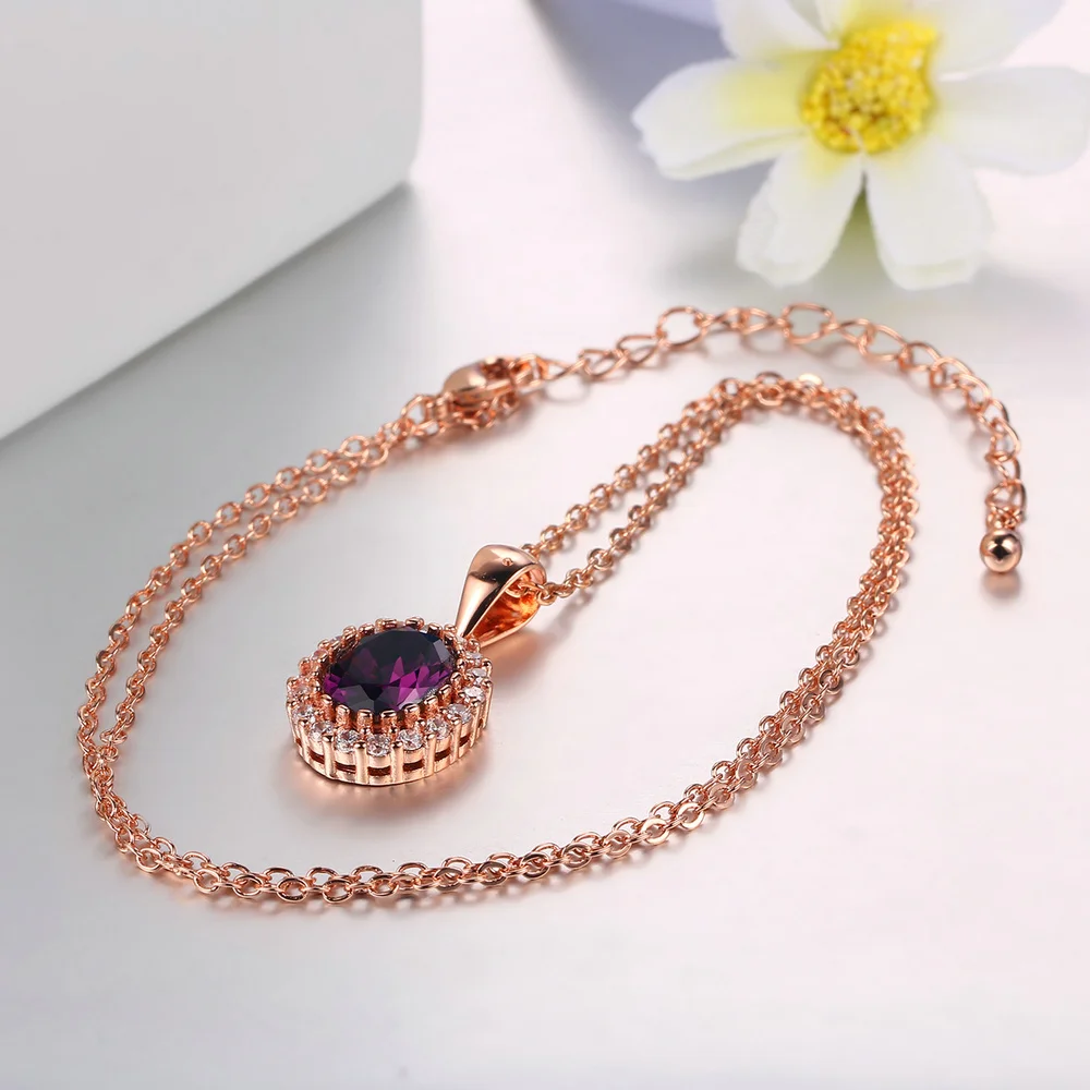 Classic Luxury Purple Crystal RoseGold Color Fashion Jewelry Set Top Quality ZYS384