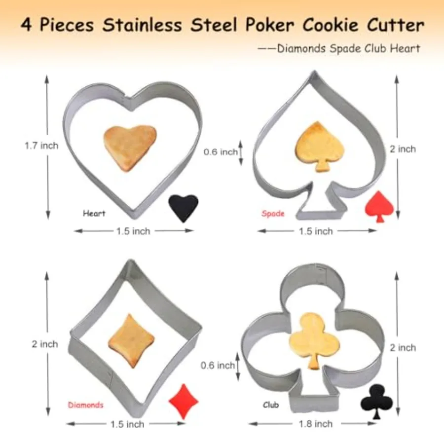 Ce Cutter4 Pieces Poker Stainless Steel Ce Cutters Playing Card Cake Biscuit Decorating Bakeware Tool Diamonds Spade Club Heart