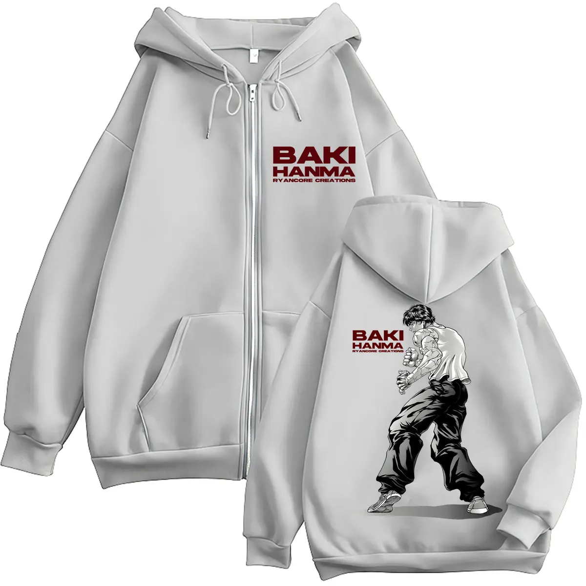 Anime Baki Haman Harajuku Vintage Zip Up Hoodie Men Women Gym Workout Training Tracksuit Oversized Fleece Coats Streetwear Gifts