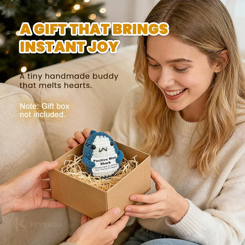 هدية سمك القرش الكروشيه على شكل حيوان إيجابي، قطة عاطفية صغيرة مع رسالة دعم عاطفي محبوكة يدويًا دمية البطريق