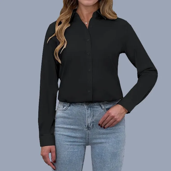 Lockerer, faionable Pure Color Collar Damen irt Ele Casual Sle Long Sve Polyestergewebe, beständig gegen Deformität...