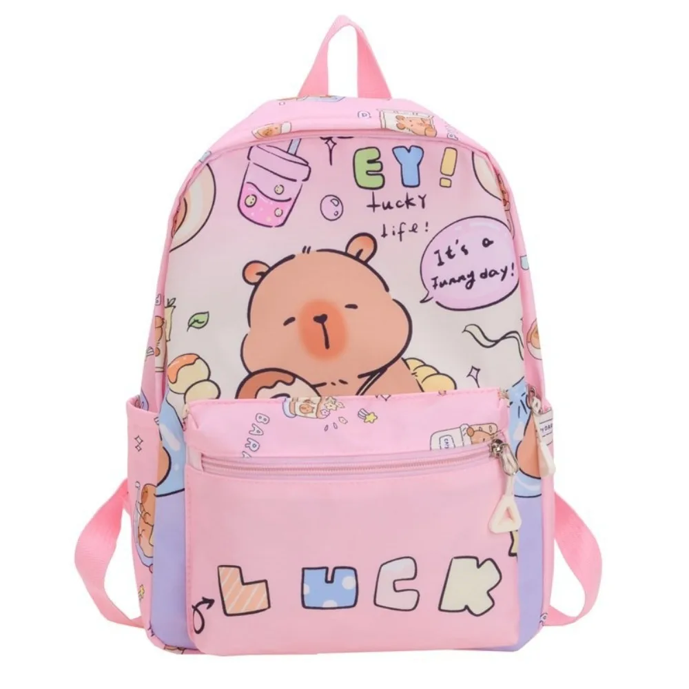 

Thickened Capybara Backpack Nylon Wide Straps Cartoon Animal Daypack Lightweight Multi Functional Children School Bag Friends