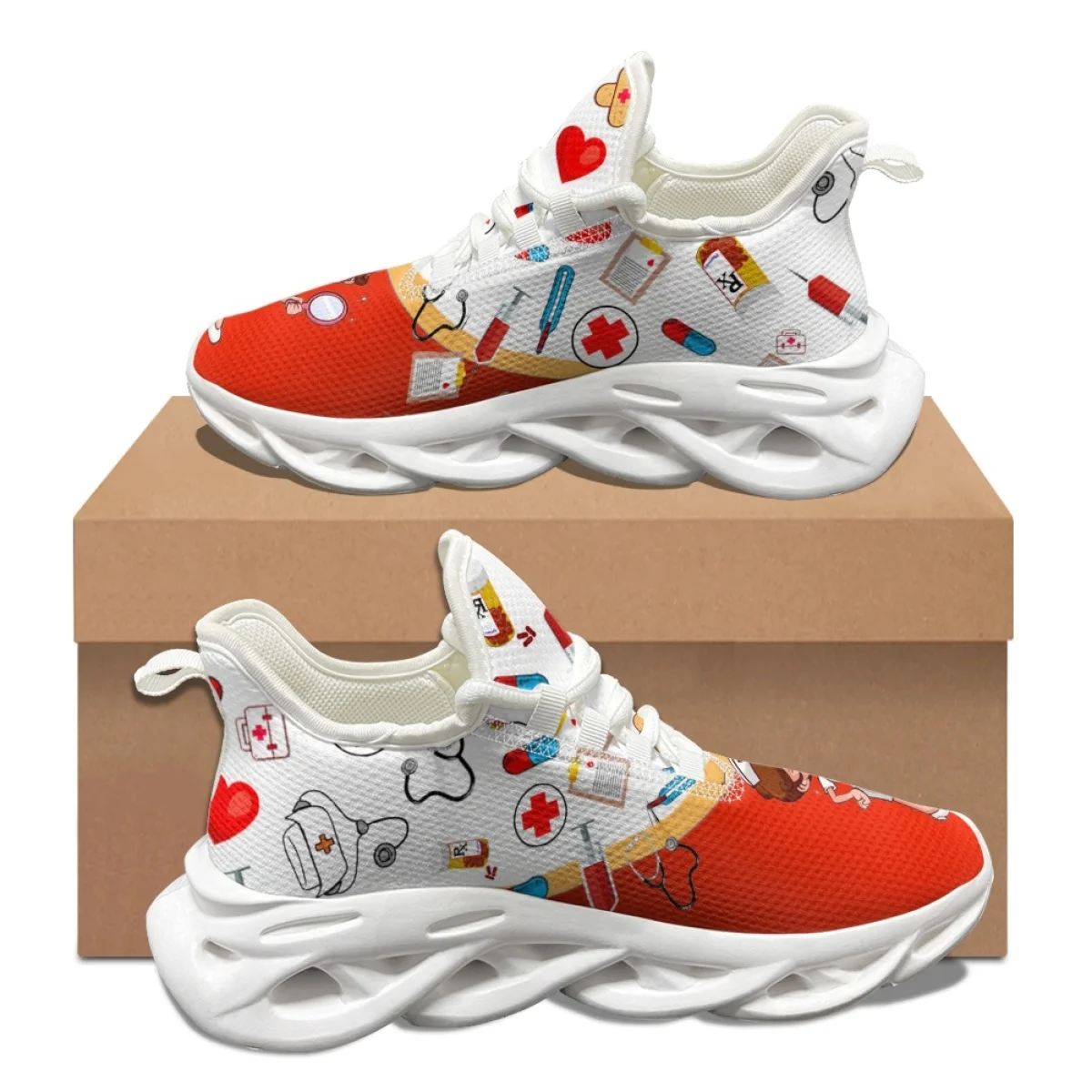 Kawaii Cartoon Nurse Hospital Pattern Autumn Winter Sport Shoes Outdoor Travel Breathable Woman Soft Sneakers Print On Demand