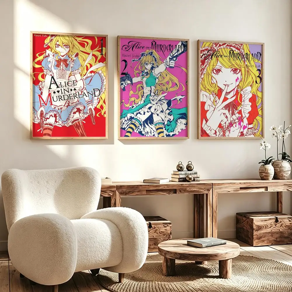 comic Alice in Murderland Poster Poster HD Waterproof Self Adhesive Wall Art Print Decor for Bedroom Living Room Gift