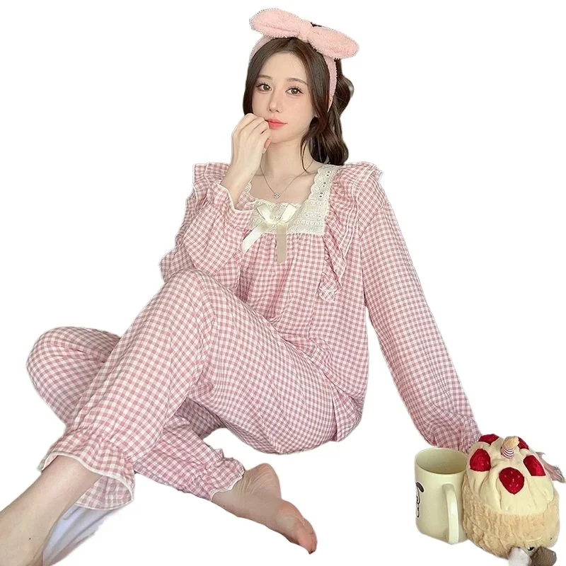 Pajama Woman Spring and Autumn Sweet Wind Long Sleeve Pants Large Size Loose Casual Fashion Net Celebrity Home Wear Sleepwear