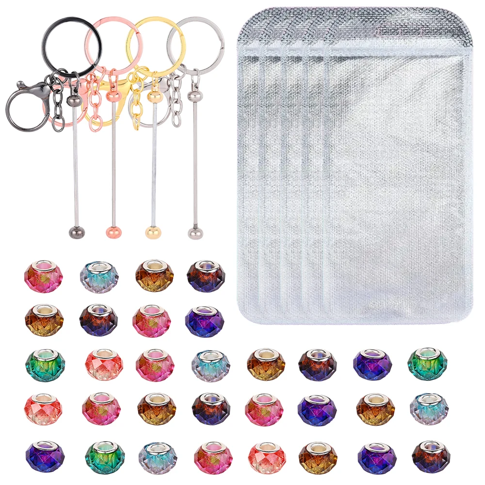 DIY Perlen-Schlüsselanhänger Bastelset Metall-Schlüsselanhänger-Stäbchen mit Großloch-Kristallglasperlen Taschen-Set für Handwerk Schmuckherstellung Geschenk – Detail 2