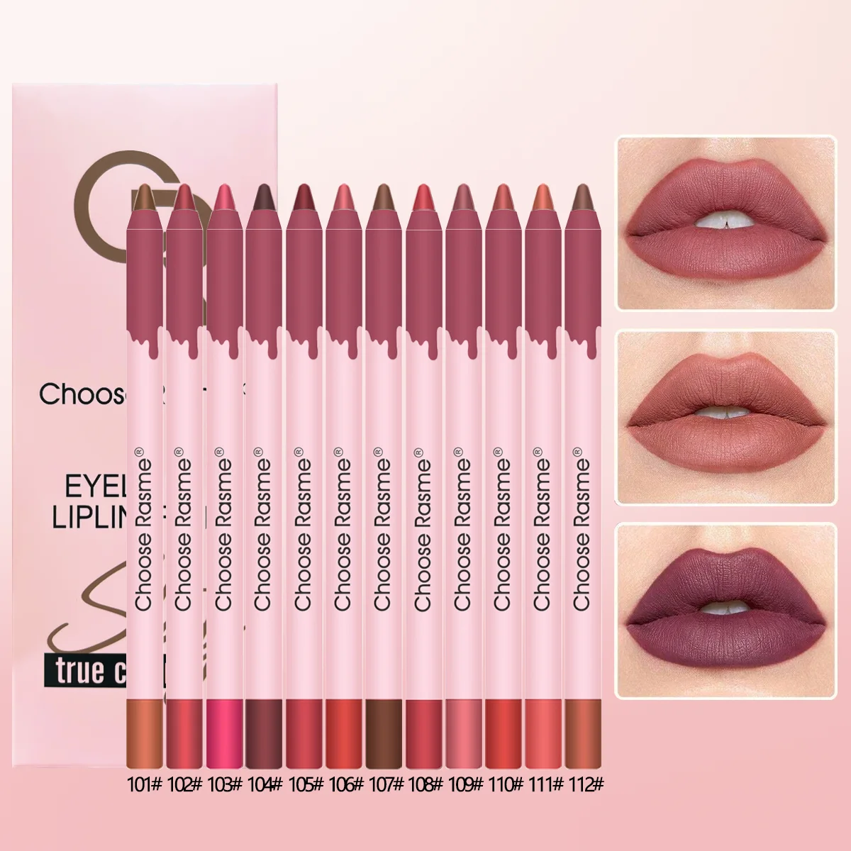 12Pcs Matte Lip Liner Pencil Set, Waterproof Long‑Lasting Nude Red Brown Lip Pencils,Multi‑Use Eyeliner for Holiday Party Makeup