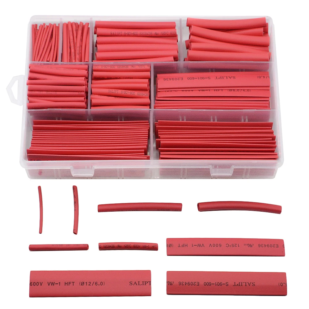 385 pz/set colore rosso 9 dimensioni assortite 2:1 Kit di tubi termorestringenti in scatola ignifuga MPa 600V per la casa fai da te