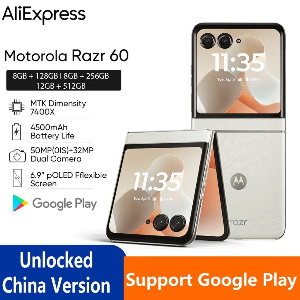 Original Motorola Moto razr 60 5G razr60 SmartPhone 6.9 inch PLOED MTK Dimensity 7400X 50MP 4500mAh Foldable Phone 50MP Camera