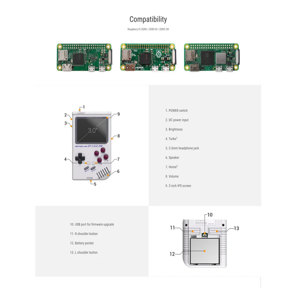 GPI Caso Handheld Game Console, 2W, 3.0-Polegada IPS LCD Screen, 2800mAh Bateria Recarregável, Retro Arcade Controller