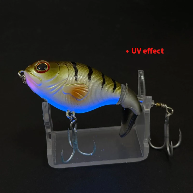 75mm 17g Topwater Popper Fishing Lures UV Luminous Whopper Artificial Hard Baits Glow Swimbait with Rotating Soft Tail Bass Pike view 3