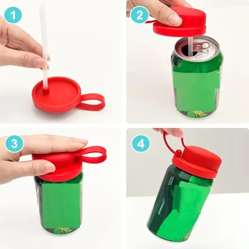 

Dishwasher Safe Silicone Can Lid Spill Resistant Secures Closures Reusable Cover With Straw For Beer Beverage Container