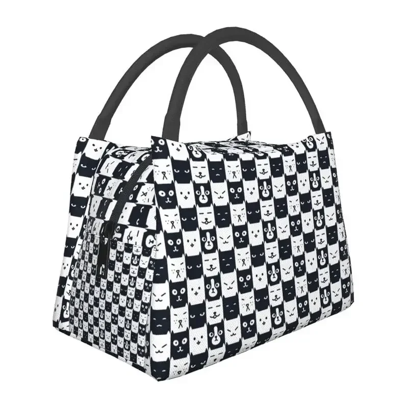 

Cute Checkerboard Cat Pattern Thermal Insulated Lunch Bags Women Checkered Lunch Tote for Outdoor Picnic Storage Meal Food Box