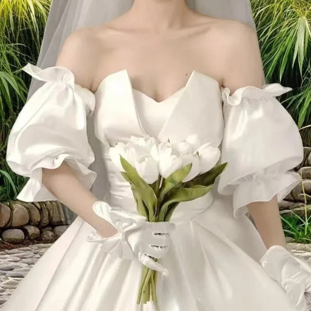 

Korean Elegant Satin Covered Arm Sleeves for Bridal Accessories White Gloves Detachable Sleeves for Dresses Wedding Accessories