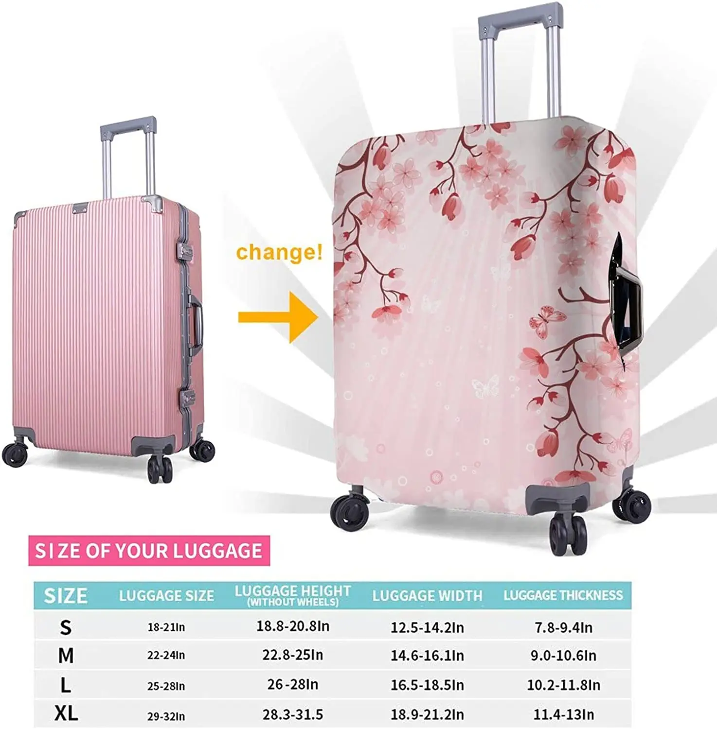 Luggage Cover Beautiful Cherry Blossom Thickened Elastic Travel Suitcase Protector Flowers Print Washable Baggage Gear Covers