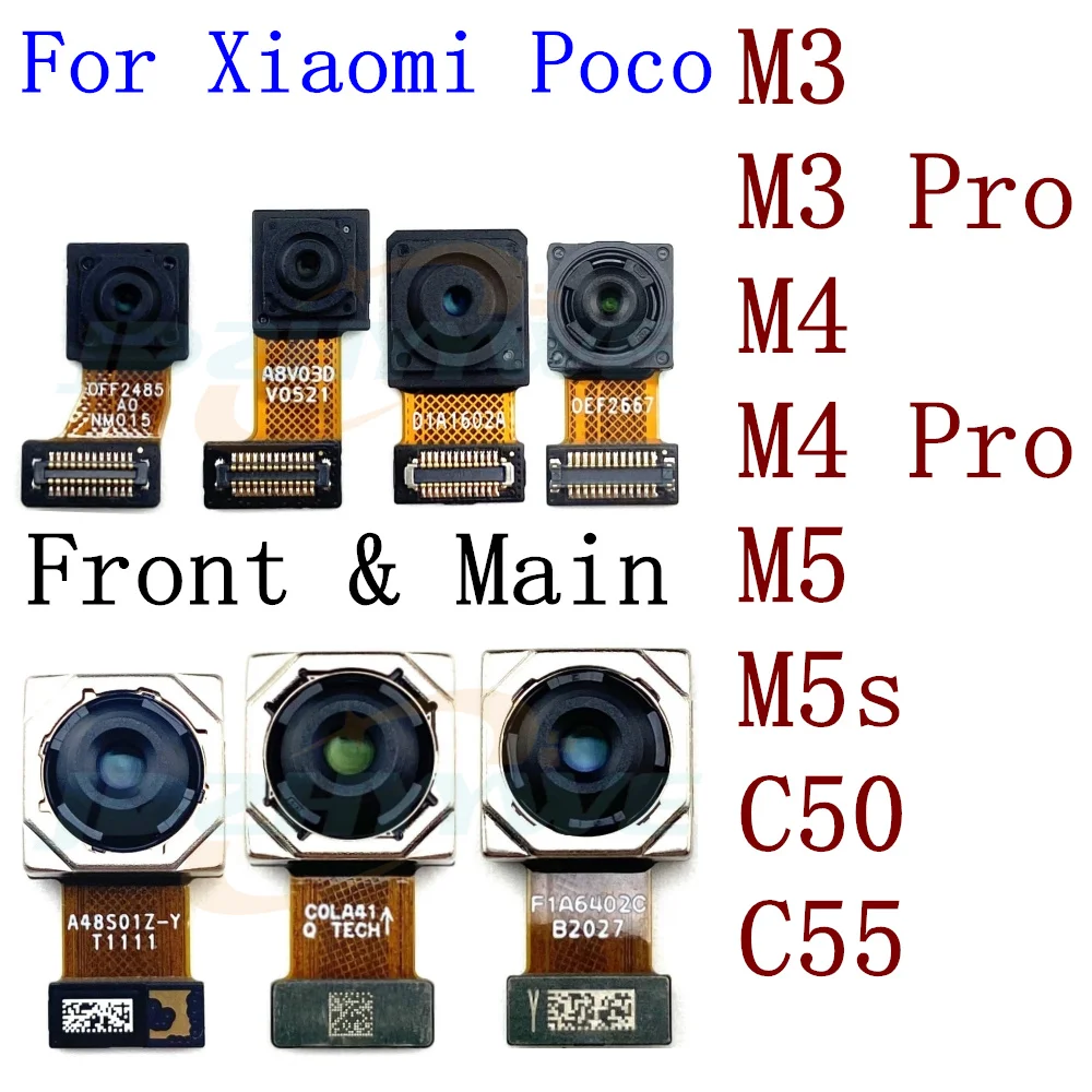 Back Front Camera For Xiaomi Mi Poco M5 M5s M4 M3 Pro C50 C55 Backside Selfie View Rear Camera Module Repair Spare Part