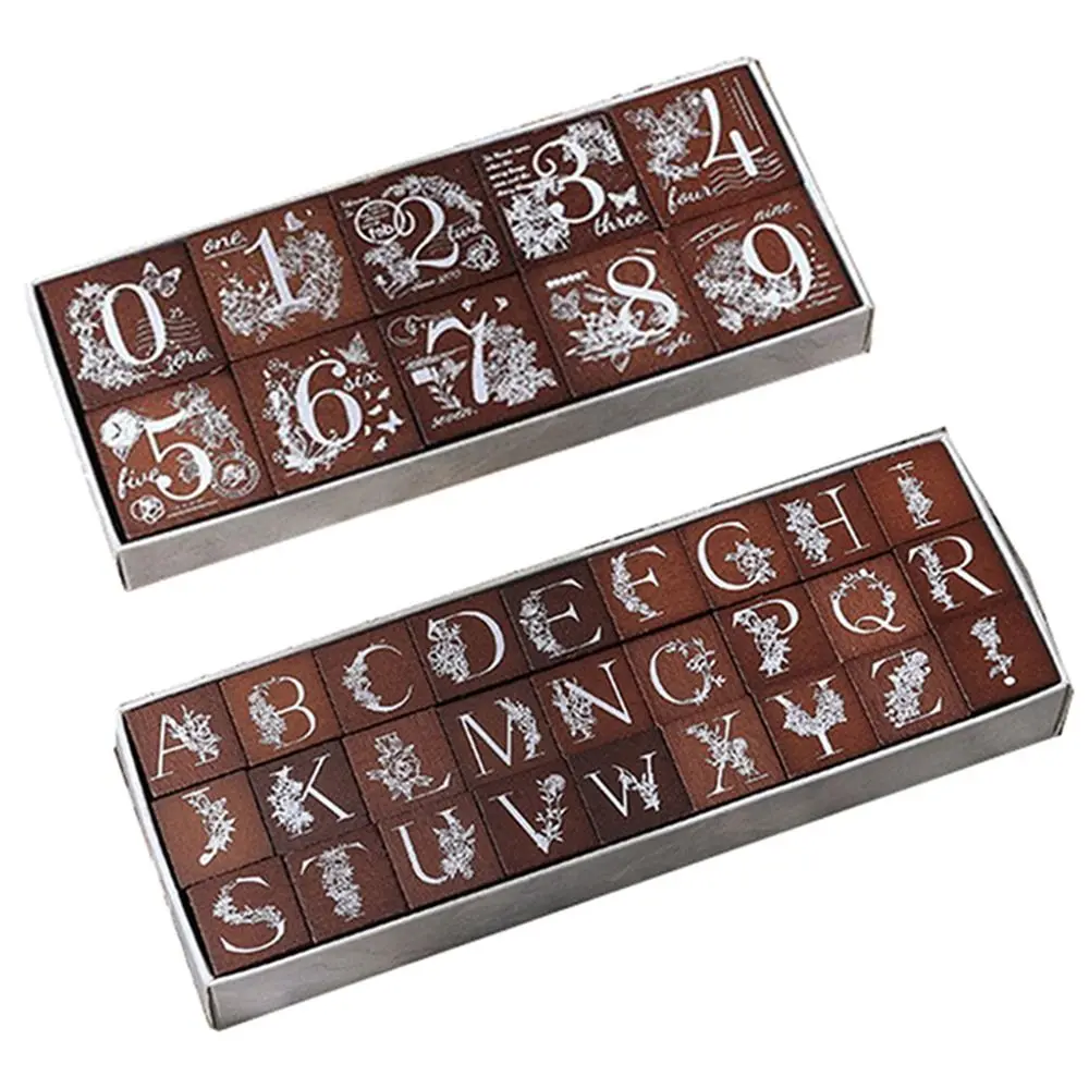 10/27 Pcs Number Wooden Rubber Stamps Kit Alphabet Letter Engraved Clearly Stamper Seal Set Comfortable Grip Handmade