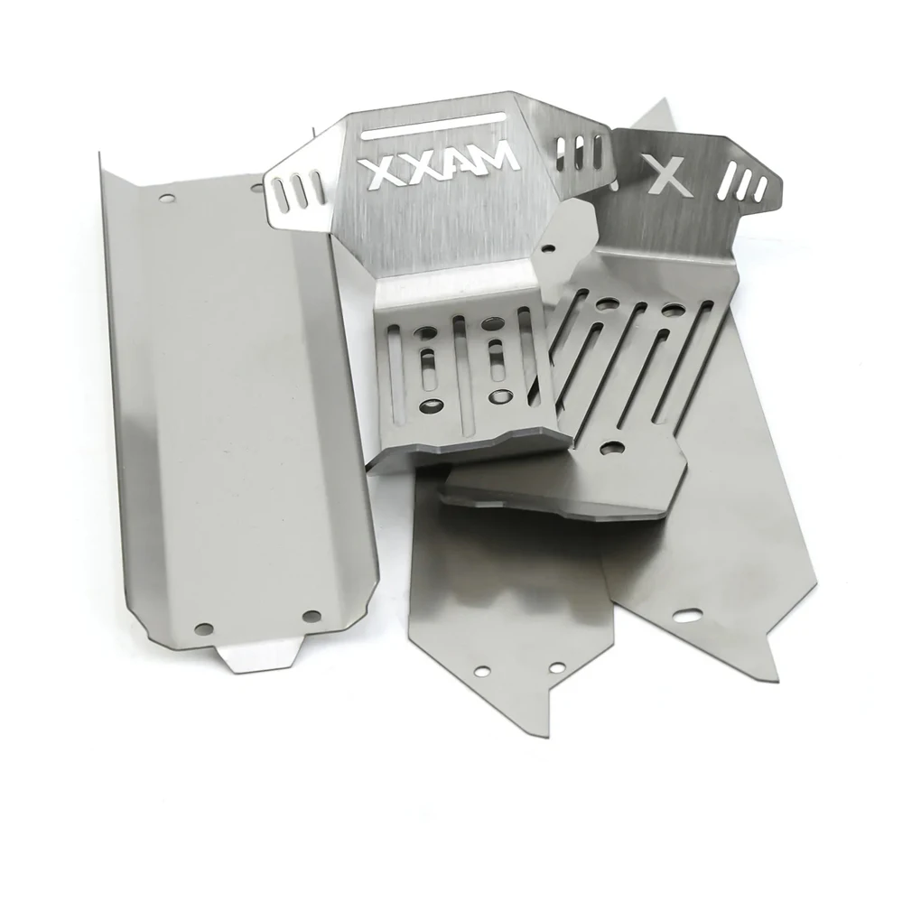 5 sztuk ze stali nierdzewnej przednia tylna płyta podwozia pancerz wersja rozszerzona Protector dla TRAXXAS MAXX 1/10 RC części zamienne