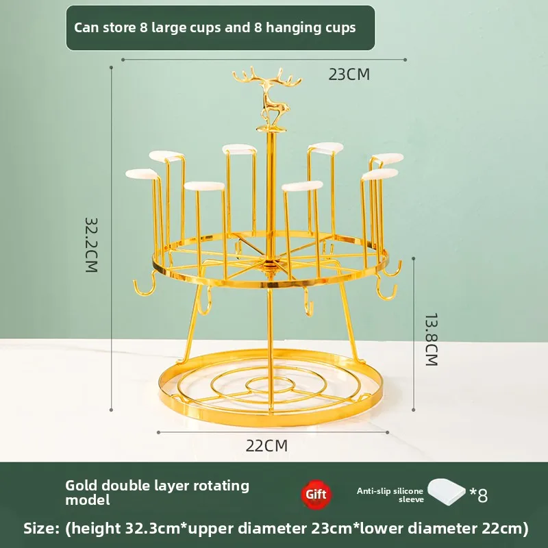 Round rotating cup rack, shelf, glass drain cup holder, dust rack, upside down, kitchen storage, wine glass household