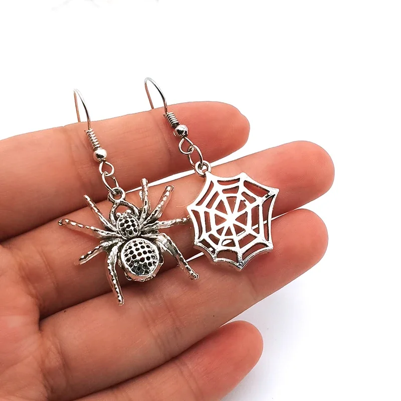 new fashion Asymmetrical Spider and spider web dangle earrings for women punk goth gothic jewelry for Halloween B-5