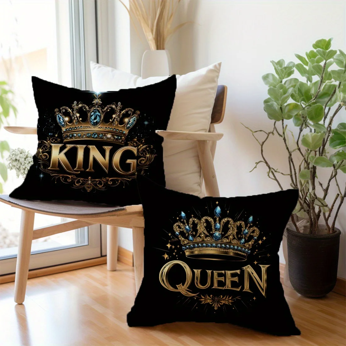 2pcs Printed Pillowcase Crown Pattern Pillowcase,Home Decorative Pillowcase for Living Room Sofa and Bedroom Cushion Cover