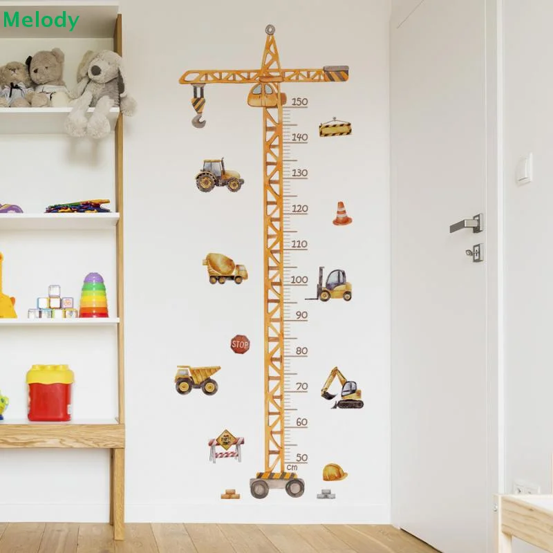 ♥Crane & Trucks Height Chart Wall Sticker - Removable Vinyl Growth Decal for Toddler Room Decor
