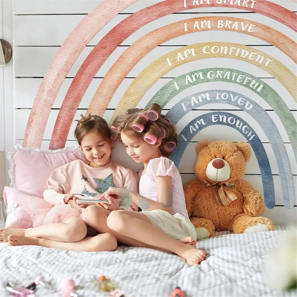 Home Tool 1set/5pcs Children'S Bedroom Daycare Classroom Rainbow Wall Stickers with Inspirational Quotes,Self Adhesive Stickers