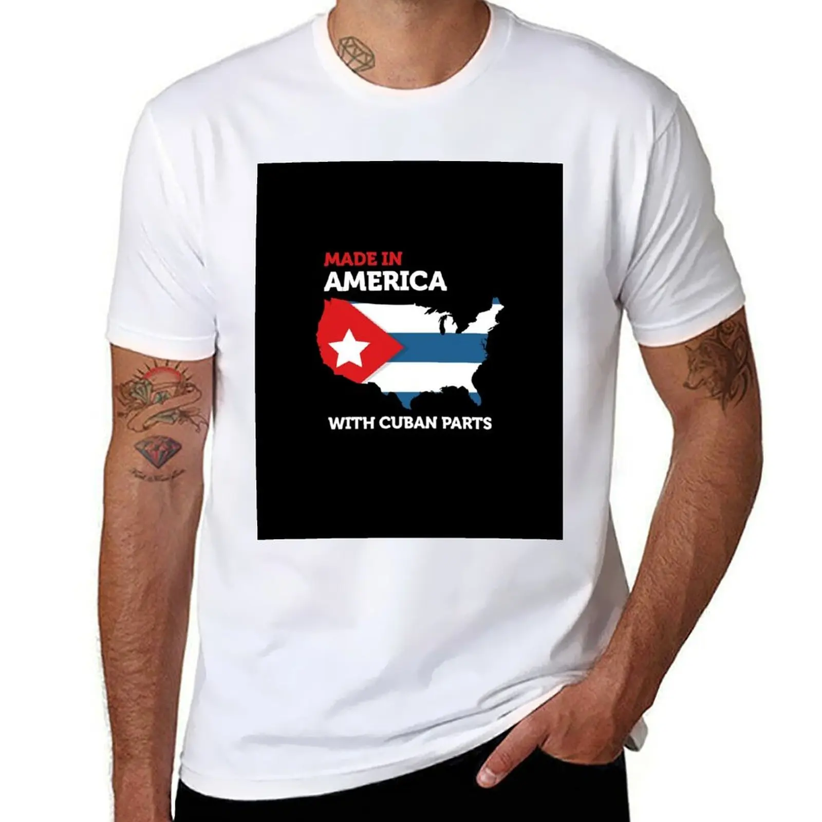 

Made in America With Cuban Parts Cuba USA Gifts Funny. T-Shirt man t shirt graphic man t shirt heavy cotton T-Shirt